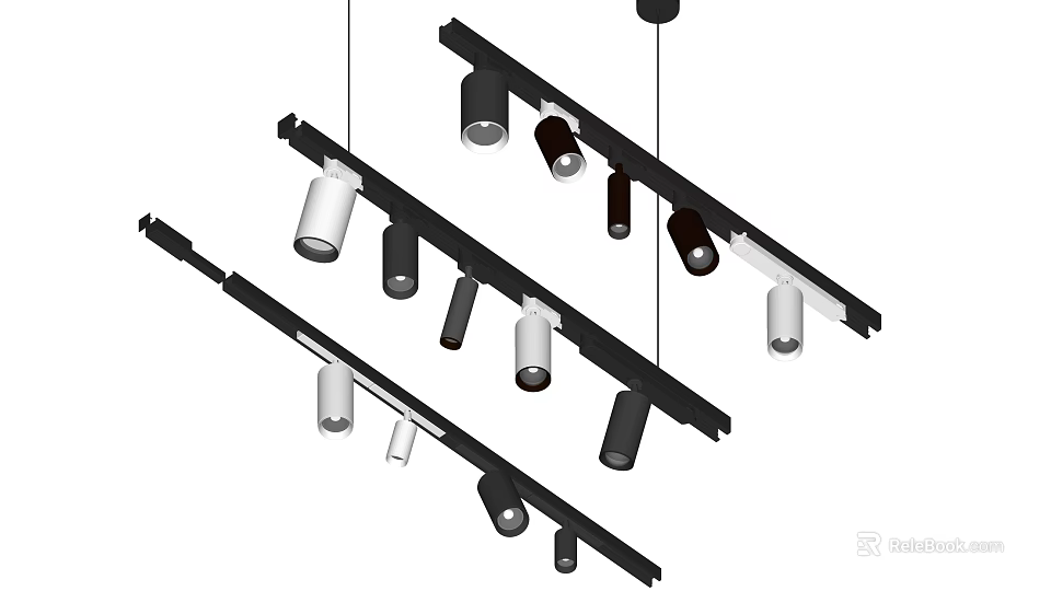 Modern Downlights And Spotlights With Track Design Black White Various Styles 3d model