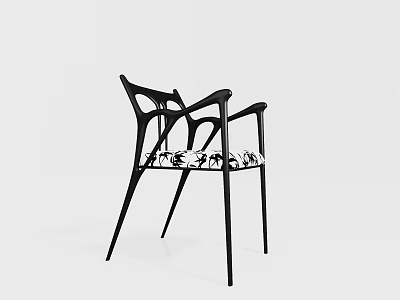 Modern Black Single Chair With Curved Arms And Hollow Seat Design 3d model