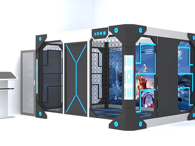 Modern Black Display Unit With Blue Accents Multiple Screens And Side Control Console 3d model