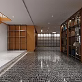 Modern Luxury Retail Store Lobby With Front Desk Sofa Chandelier Green Plant And Marble Floor