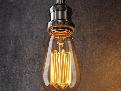 Vintage Edison Pendant Light with Transparent Glass Metal Base Warm Glow on Gray Wall 3d model