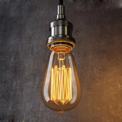 Vintage Edison Pendant Light with Transparent Glass Metal Base Warm Glow on Gray Wall 3d model