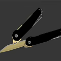 Tactical Folding Weapon Knife With Black Handle Gold Accents And Serrated Edge