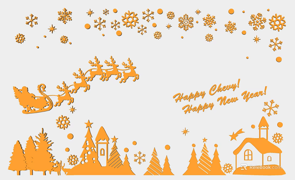 Christmas New Year Themed Wall Decor with Reindeer Sleigh Snowflakes Christmas Trees and Stars 3d model 