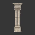 Three Classical Stone Columns With Carved Details And Fluted Shafts On White Background