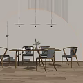 Modern Dining Table Set with Four Chairs Three Pendant Lights and Arched Lighting 3d model