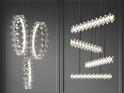 Modern Crystal Chandelier Design With Circular And Linear Hanging Lighting Fixtures 3d model