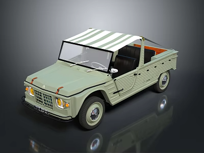 Vintage Light Green Pickup Truck With Striped Canopy And Classic Body Design 3d model