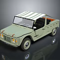 Vintage Light Green Pickup Truck With Striped Canopy And Classic Body Design
