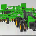Green Utility Vehicle for Agricultural Use with Farming Implements Large Tires and Yellow Rims