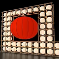 Traditional Chinese Photo Spot with Red Lantern and Wooden Frame Round Lights