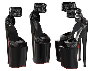 Black Platform High Heels With Straps And Stiletto Heel Design For Women 3d model