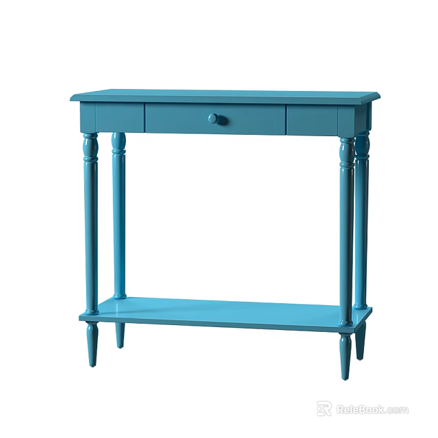 Elegant Blue Console Table With Drawer Slender Legs And Lower Shelf Design 3d model