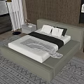 Contemporary Double Bed with Wooden Panel Headboard and Light Frame in Modern Bedroom with Nightstands