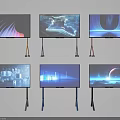 Modern Televisions With Multiple Floor Stands And Diverse Screen Displays 3d model