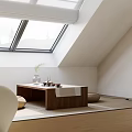 Attic Relaxation Area With Armchair Artwork Green Plant And Skylight