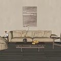 Quiet Sofa Tea Table Combination Lazy Sofa Double Sofa Leisure Chair Tea Table Vase Ornaments 3d model