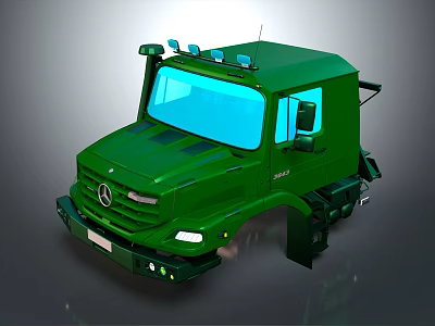 Green Mercedes Heavy Duty Truck Front View With Cab Design And Headlights 3d model