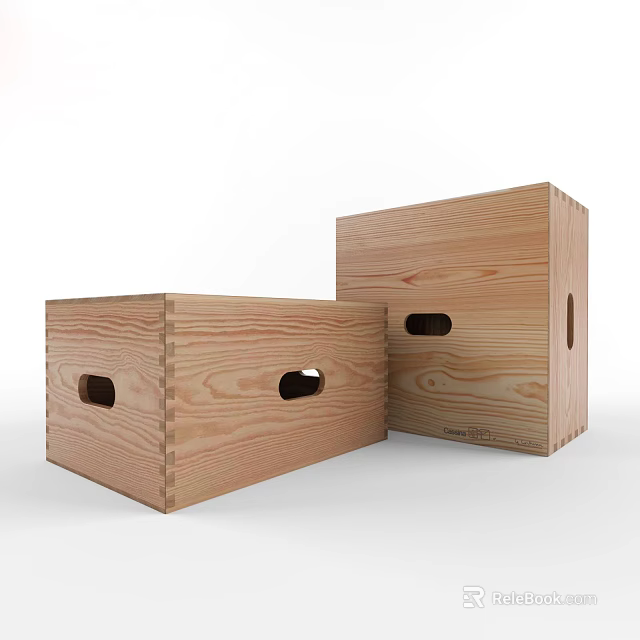 Two Square Wooden Stools With Hand Holes And Natural Wood Grain Design 3d model 
