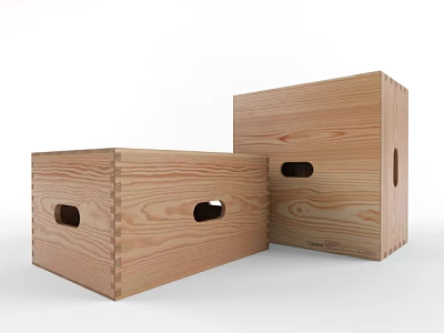 Two Square Wooden Stools With Hand Holes And Natural Wood Grain Design 3d model