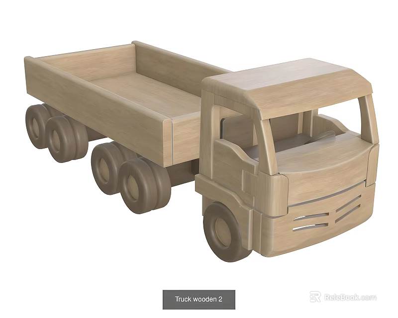 Handmade Wooden Toy Truck Featuring Flatbed Body And Round Wheels Design 3d model 