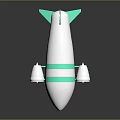 Cartoon Style Airship Model Featuring White Body Turquoise Stripes Propellers and Tail Wings