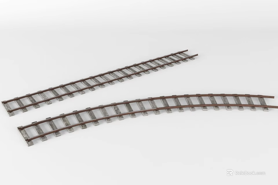 High Quality Model Railroad Tracks With Curved Rails And Wooden Ties 3d model 