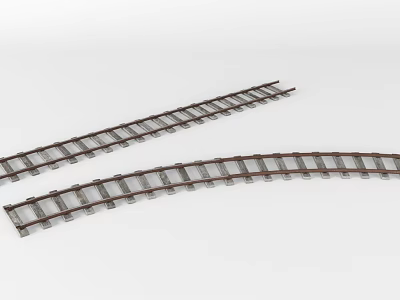 High Quality Model Railroad Tracks With Curved Rails And Wooden Ties 3d model