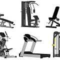 Various Sports Equipment With Treadmill Exercise Bike Rowing Machine And Weight Bench