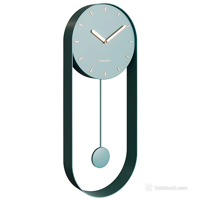 Modern Minimalist Wall Clock With Dark Frame Light Blue Dial And Pendulum 3d model 