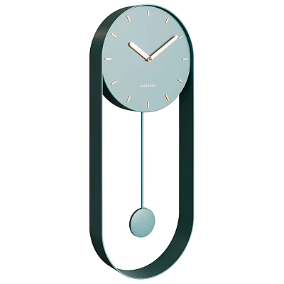 Modern Minimalist Wall Clock With Dark Frame Light Blue Dial And Pendulum 3d model