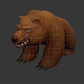 Brown Bear 3D Model With Fierce Expression Sharp Teeth And Claws