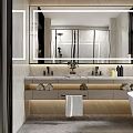 Modern Elegant Bathroom Interior With Large Mirror Double Vanity Marble Countertop Storage Cabinets And Bathtub
