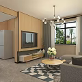 Modern Living Dining Room Interior With Wooden Walls Grey Sofa And Geometric Rug