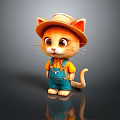 Cute Cartoon Cat Character With Big Eyes Wearing Orange Hat And Blue Overalls