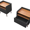 Modern Wooden Top Nightstand With Black Frame Brown Legs And Open Drawer Design