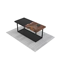 Natural Wooden Coffee Table With Live Edge Top And Black Metal Legs On Woven Rug