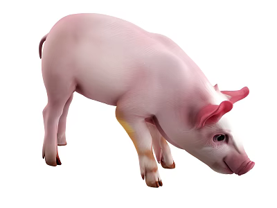 Realistic Pink Standing Pig With Small Body Brown Hooves And Pink Ears 3d model