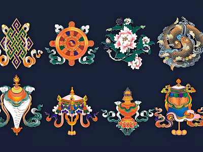 Traditional Chinese Wall Decor With Auspicious Symbols Lotus Flower And Dragon Patterns 3d model