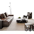 Modern Leather Sofa And Coffee Table Set With Floor Lamp Armchair And Decorations