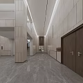 Modern Front Desk Reception Lobby Interior With Wooden Panel Walls Marble Floor And Elevators
