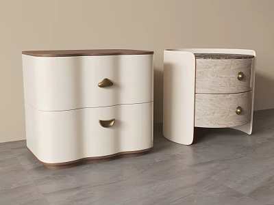 Modern Bedside Tables With White And Light Wood Drawers Metal Knobs Curved Design 3d model