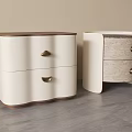 Modern Bedside Tables With White And Light Wood Drawers Metal Knobs Curved Design