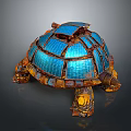 Turtle Shaped Game Movie Character With Blue Transparent Shell And Orange Metal Structure 3d model