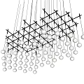 Modern Geometric Chandelier With Crossed Line Frame And Hanging Spherical Decorations