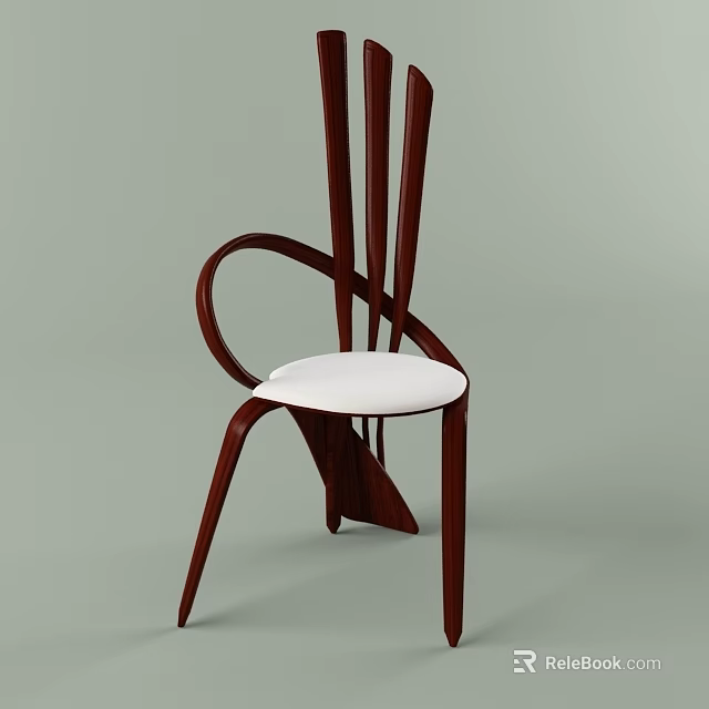 Modern Office Chair With Wooden Frame White Padded Seat And Unique Backrest Design 3d model 