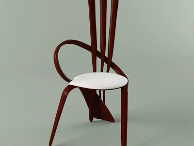 Modern Office Chair With Wooden Frame White Padded Seat And Unique Backrest Design 3d model
