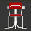 Elegant Round Silver Table And Two Red Chairs With Metal Frame In Reflective Surface