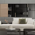 Modern Gray Tone Living Room With Large Sectional Sofa And Built In Wall Storage Cabinets