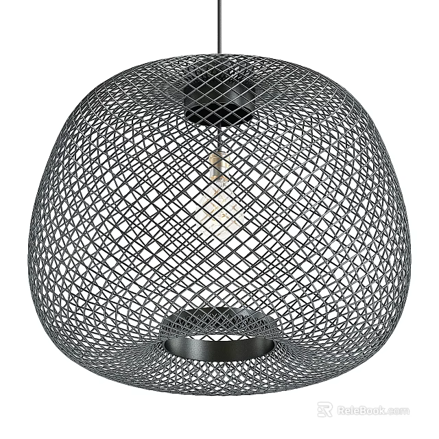 Modern Black Metal Mesh Chandelier With Spherical Design And Minimalist Style 3d model 